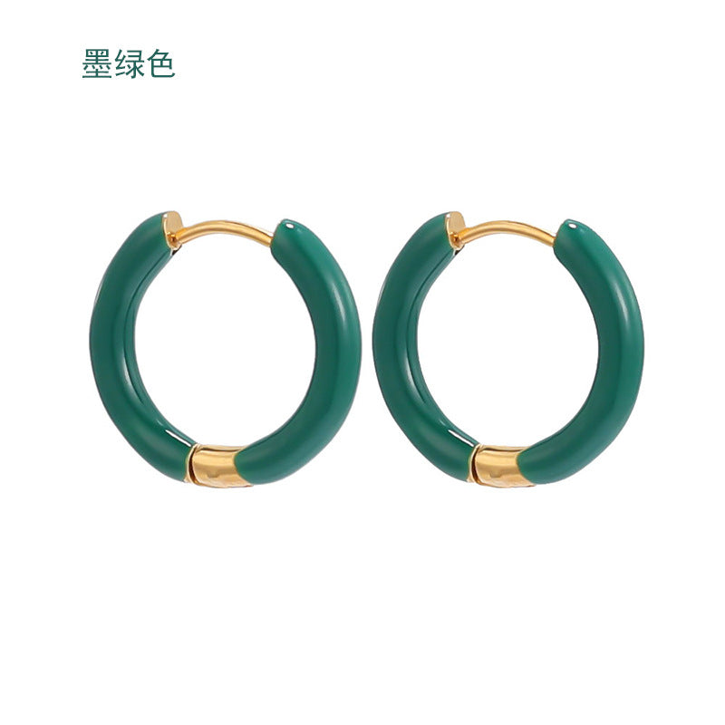 Wholesale 12mm oil drop earrings 10 colors stainless steel color earrings